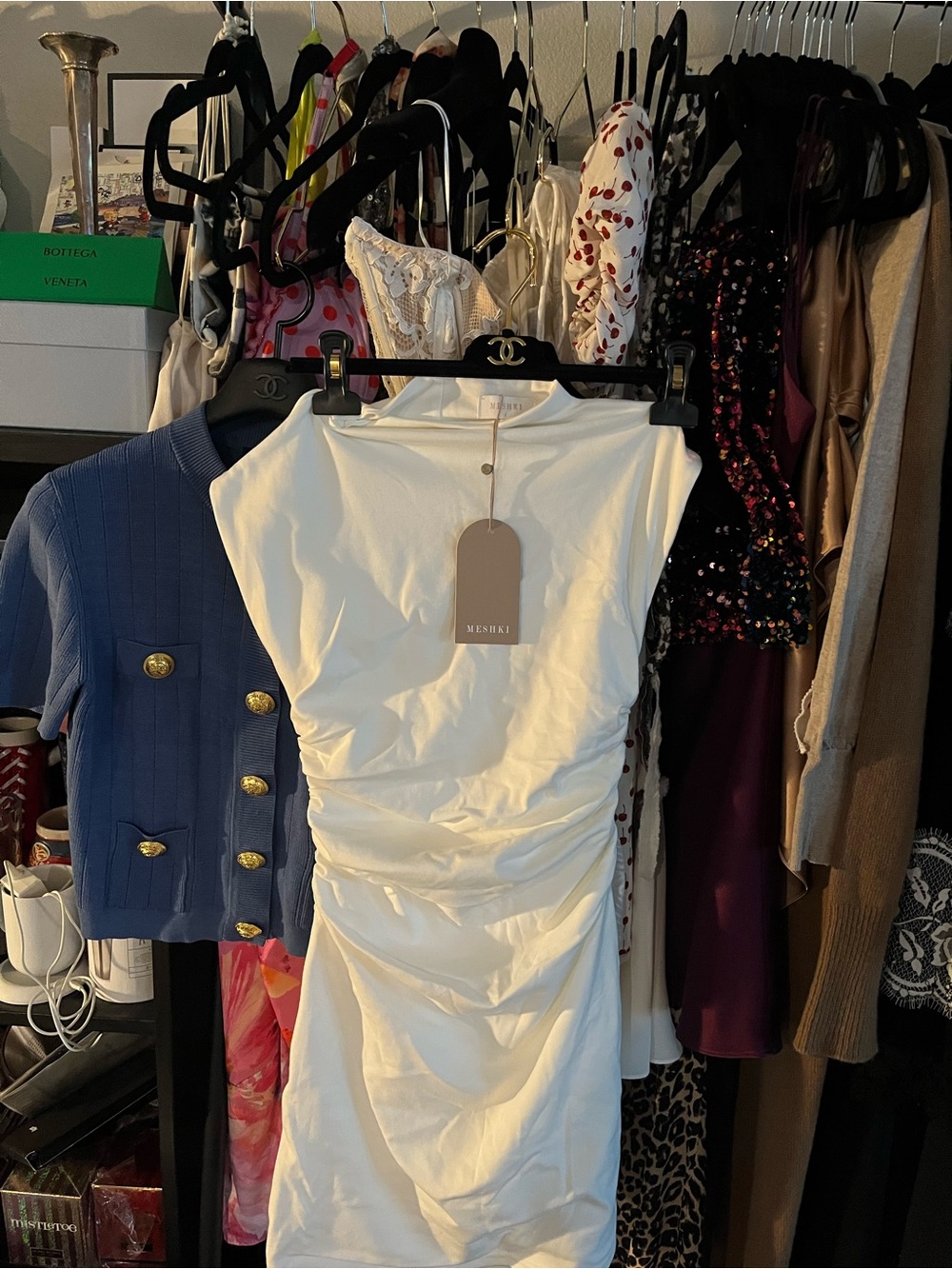 Meshki White Ruched Mini Dress